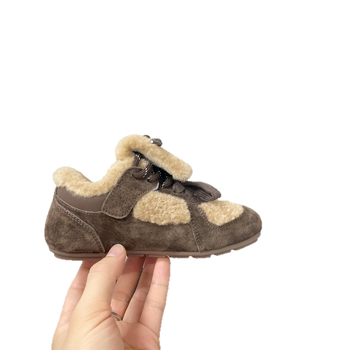 Adidași pentru copii cu imprimeu litere, velcro cu două curele, exterior velur, talpă din cauciuc, pentru iarnă