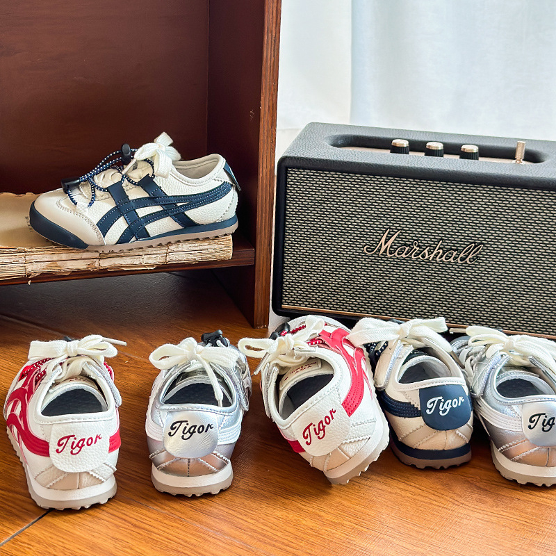 Gyerek Forrest Gump sportcipő, légáteresztő mikroszálas felsőrész, gumitalp, tépőzár, csíkos mintázat, uniszex