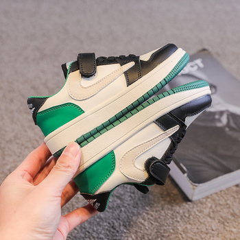 Pantofi sport pentru copii cu platformă, din piele microfibră, stil coreean, închidere cu Velcro, talpă din cauciuc