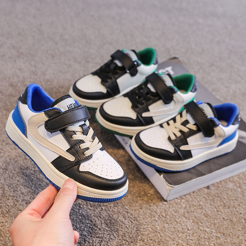 Pantofi sport pentru copii cu platformă, din piele microfibră, stil coreean, închidere cu Velcro, talpă din cauciuc