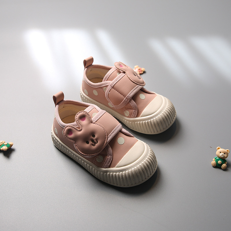 Pantofi de interior pentru fete, cu broderie cartoon, închidere Velcro, partea superioară din PU artificial, talpă TPR anti-derapare, branț textil