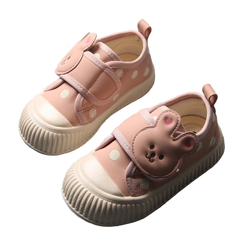 Pantofi de interior pentru fete, cu broderie cartoon, închidere Velcro, partea superioară din PU artificial, talpă TPR anti-derapare, branț textil