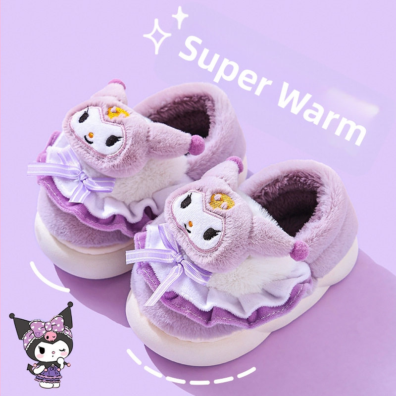 Detské bavlnené papuče na zimu, cartoon vzor, štýl princezná, protišmyková podrážka