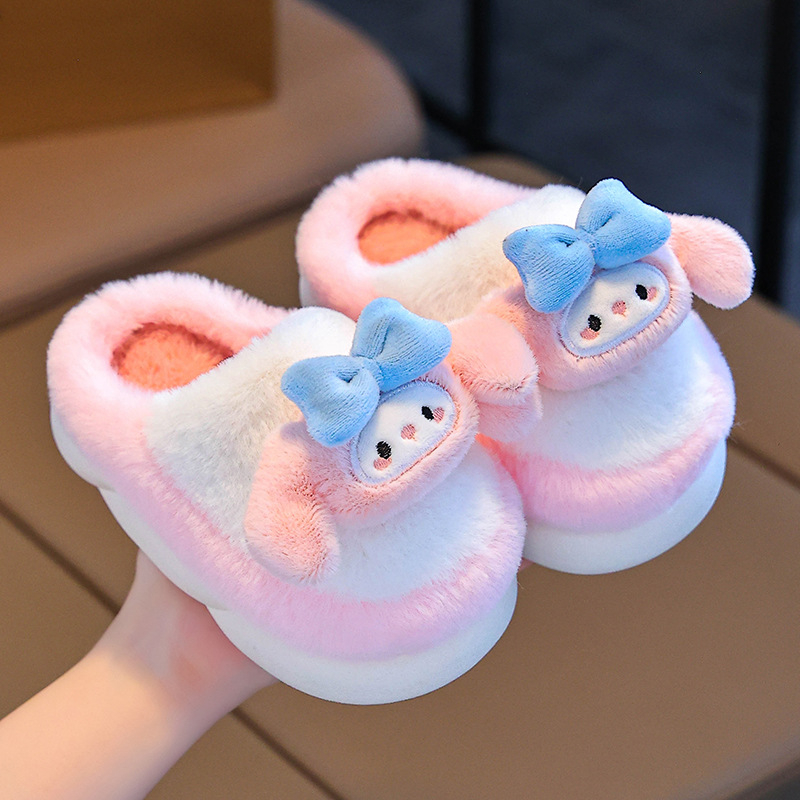 Detské bavlnené papuče na zimu, cartoon vzor, štýl princezná, protišmyková podrážka