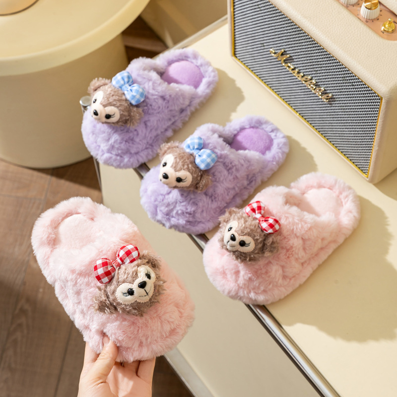 Papuci de bumbac pentru copii, stil prințesă, model animal, talpă PVC anti-derapant, vârste 4–16