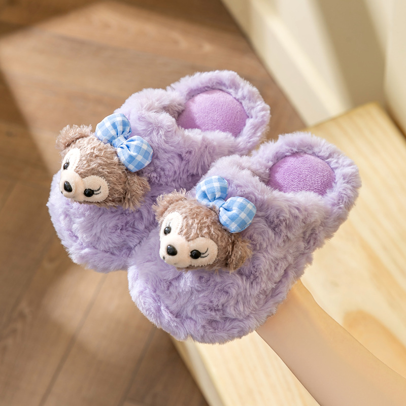 Papuci de bumbac pentru copii, stil prințesă, model animal, talpă PVC anti-derapant, vârste 4–16