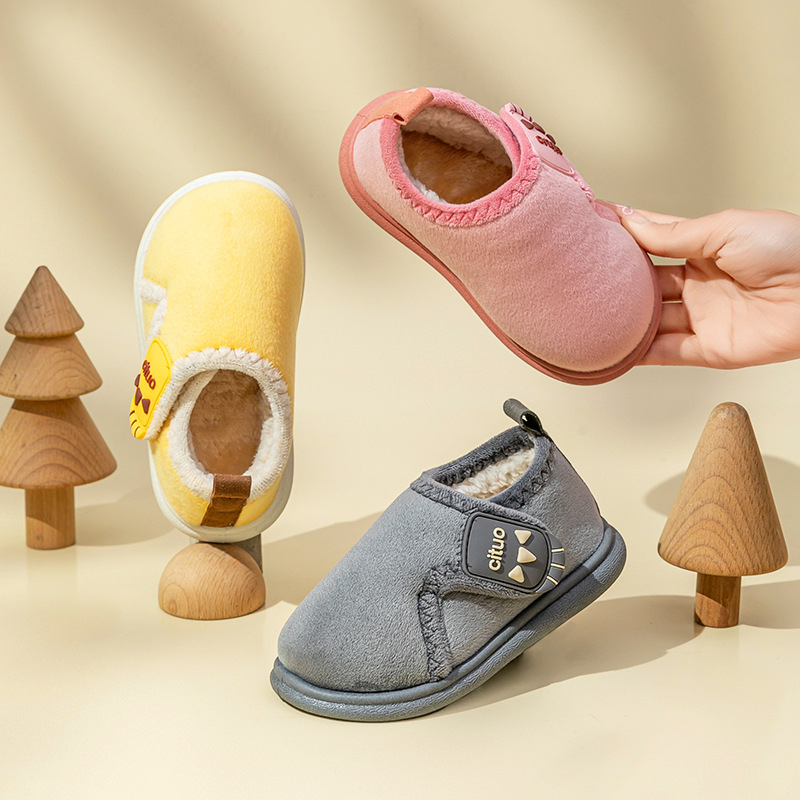 Zimske dječje pamučne papuče, unisex, tople, protuklizna potplata, podstavljene fleeceom, zatvaranje Velcro, zatvoren stražnji dio, za bebe i djecu