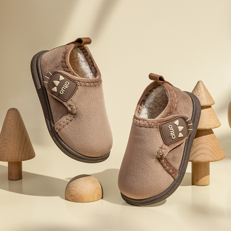 Zimske dječje pamučne papuče, unisex, tople, protuklizna potplata, podstavljene fleeceom, zatvaranje Velcro, zatvoren stražnji dio, za bebe i djecu
