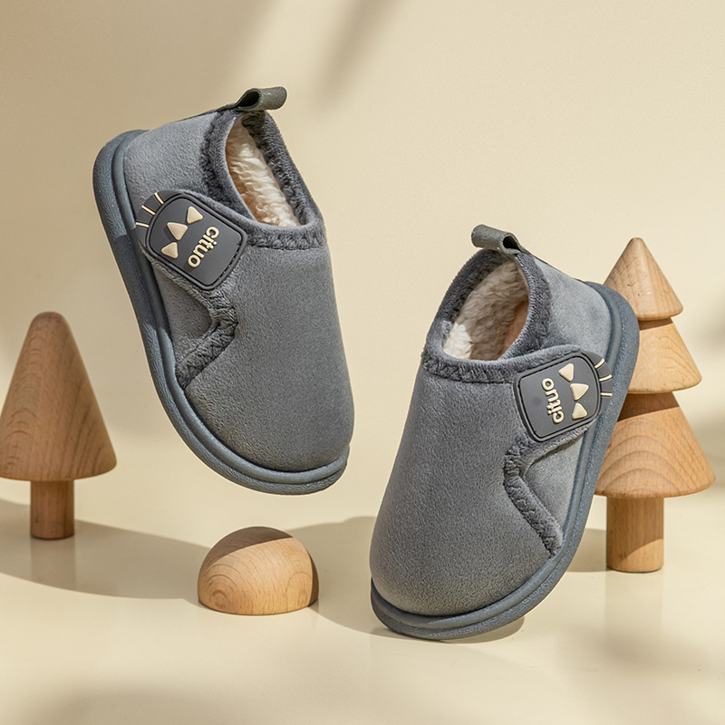 Zimske dječje pamučne papuče, unisex, tople, protuklizna potplata, podstavljene fleeceom, zatvaranje Velcro, zatvoren stražnji dio, za bebe i djecu