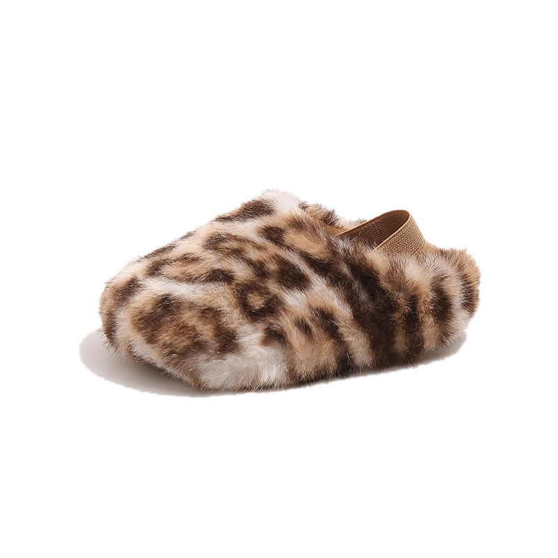 Dječje plišane papuče od pamuka s leopard uzorkom, slip-on, topla postava, TPR potplat