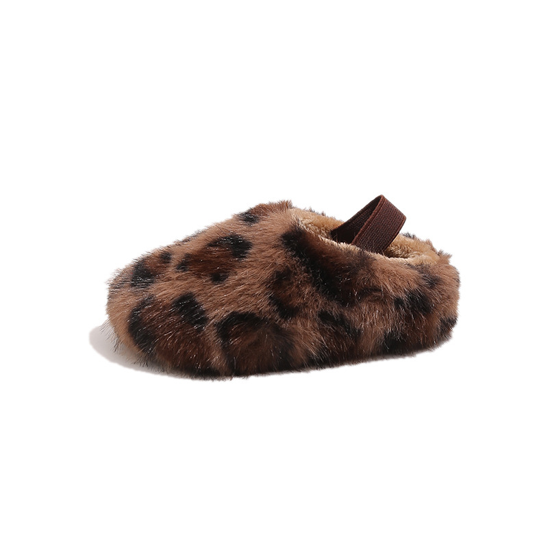Dječje plišane papuče od pamuka s leopard uzorkom, slip-on, topla postava, TPR potplat