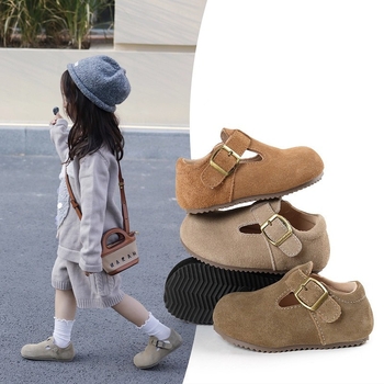 Dječje cipele u Birkenstock stilu s mekanom potplatom, Velcro zatvaranje, gornji dio nubuk kože, uložak od tekstila, unutarnja koža, potplat od tele tetive