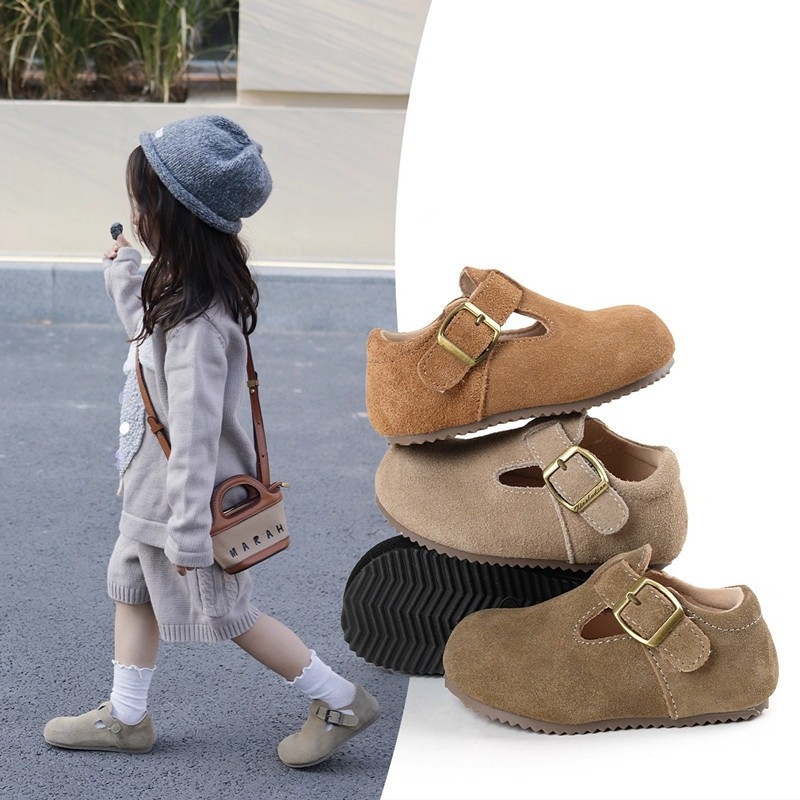Dječje cipele u Birkenstock stilu s mekanom potplatom, Velcro zatvaranje, gornji dio nubuk kože, uložak od tekstila, unutarnja koža, potplat od tele tetive