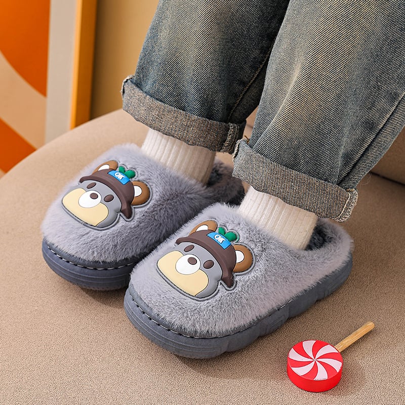 Dječje zimske papuče od pamuka s fleece podstavom, unutarnje protuklizne, s karikaturnim uzorkom
