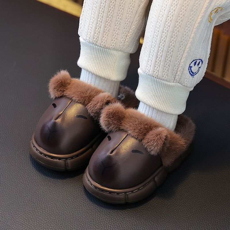Kapibara dječje pamučne papuče za zimu, gornji dio od PU kože, vodootporne, unisex, motiv životinja, EVA đon