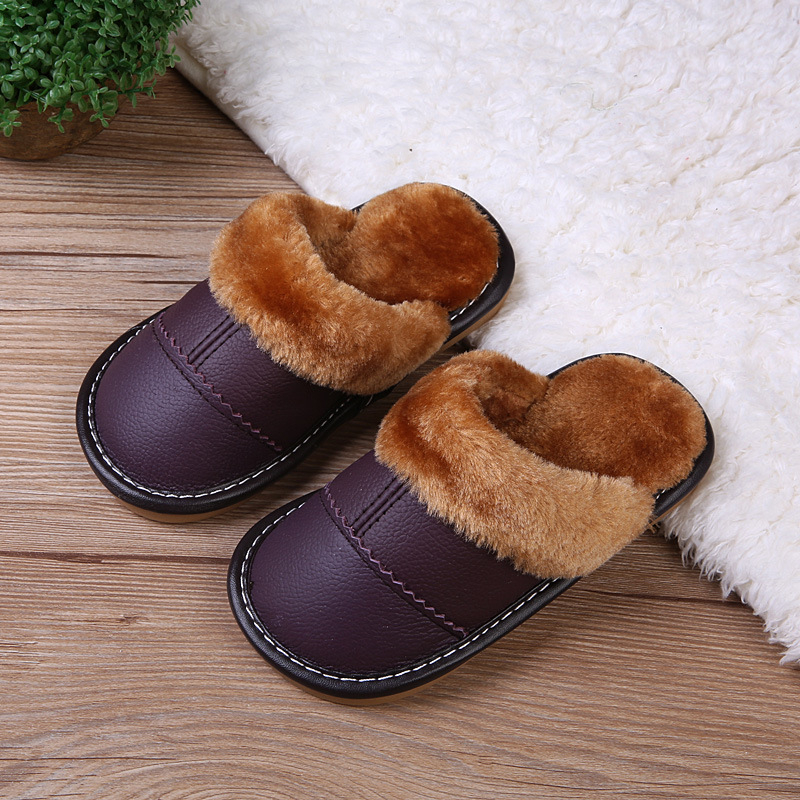 Dječje kožne papuče za unutarnju upotrebu, jesen‑zima, protuklizna potplata, topla pamučna podstava