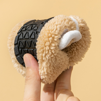 Gyerekek belső használatra készült puha pamut papucs, vastag csúszásmentes gumitalppal és Velcro-zárással