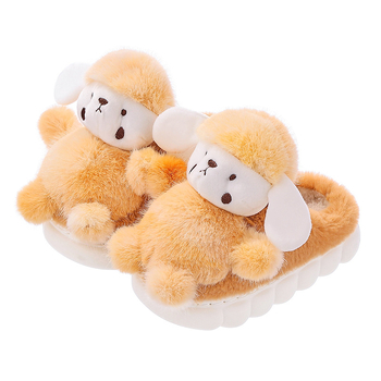Gyermekeknek készült házicipő nyúl szőrrel a felsőrészen, PVC talppal, vastag, belső használatra, rajzfilm stílus, 1–16 éveseknek