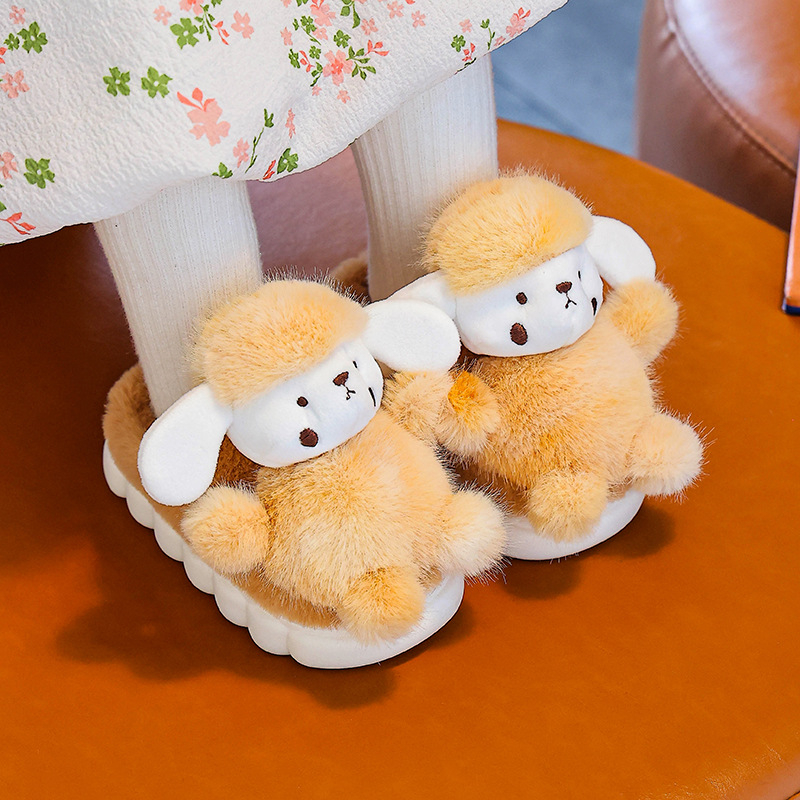 Gyermekeknek készült házicipő nyúl szőrrel a felsőrészen, PVC talppal, vastag, belső használatra, rajzfilm stílus, 1–16 éveseknek