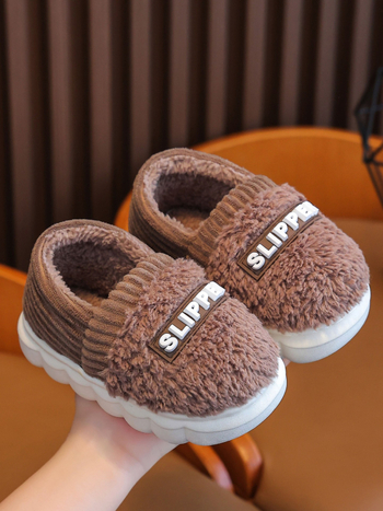 Papuci de iarnă pentru copii — căptușiți cu fleece, partea superioară din piele de vițel nubuk, căptușeală groasă, talpă PVC antiderapantă, pentru interior (1–3 ani)