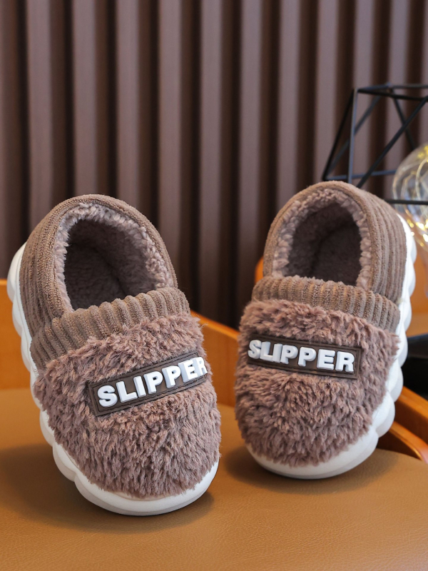 Papuci de iarnă pentru copii — căptușiți cu fleece, partea superioară din piele de vițel nubuk, căptușeală groasă, talpă PVC antiderapantă, pentru interior (1–3 ani)