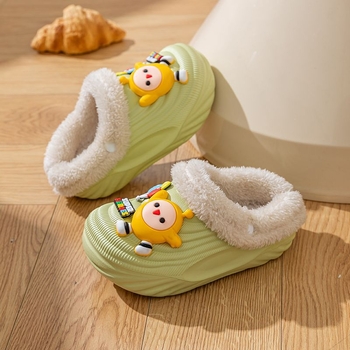 Papuci de casă din bumbac pentru copii, cu căptușeală lavabilă detașabilă, impermeabili și antiderapante, talpă EVA, model cu desene animate, pentru 1–3 ani, Iarnă 2024