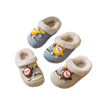 Papuci de casă din bumbac pentru copii, cu căptușeală lavabilă detașabilă, impermeabili și antiderapante, talpă EVA, model cu desene animate, pentru 1–3 ani, Iarnă 2024
