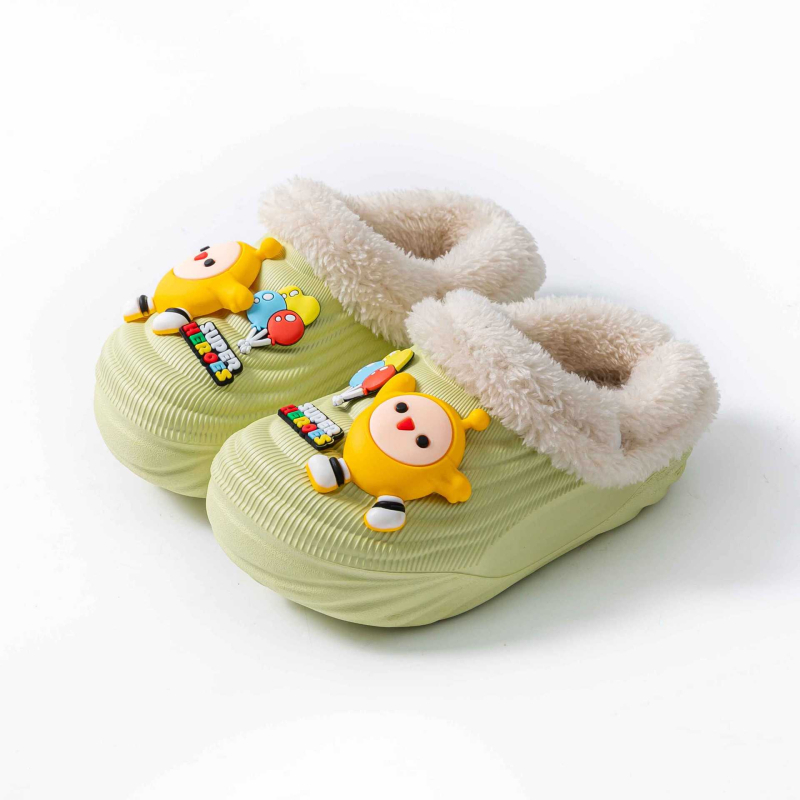 Papuci de casă din bumbac pentru copii, cu căptușeală lavabilă detașabilă, impermeabili și antiderapante, talpă EVA, model cu desene animate, pentru 1–3 ani, Iarnă 2024