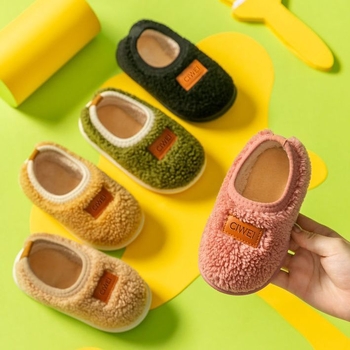 Papuci de casă din bumbac pentru copii 1-3 ani, unisex, interior iarna, talpă EVA antiderapant, imprimeu desen animat