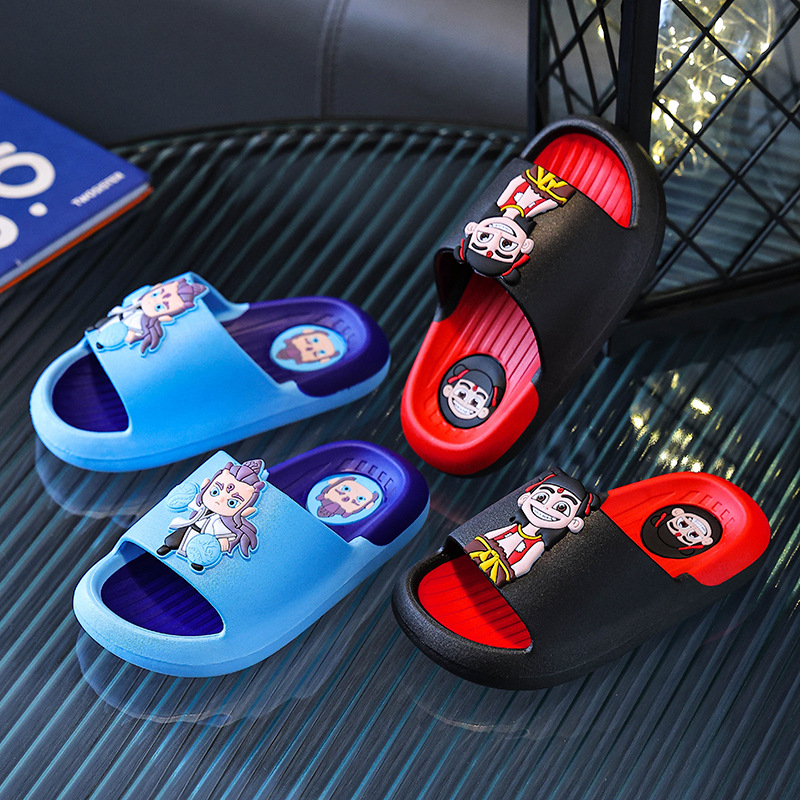 Papuci de interior pentru copii, cu imprimeu desen animat, pentru vară, PVC – partea superioară și talpa, antiderapante, pentru 1–3 și 4–6 ani