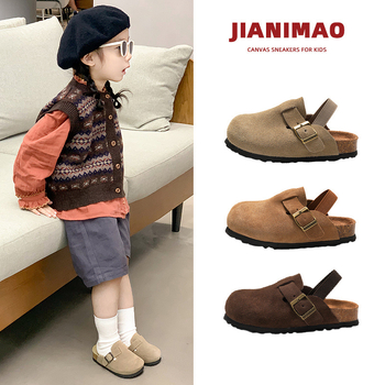 Ruizu papuci Cork pentru copii, stil K, partea superioară nubuc frosted, talpă din cauciuc, culoare solidă, unisex pentru copii 1–3 și 4–6 ani, lansare toamnă 2024, primăvară-toamnă (Brand: Ruizu; Superior: nubuk; Categorie: papuci Cork; Stil: K-style; Tal