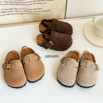 Ruizu papuci Cork pentru copii, stil K, partea superioară nubuc frosted, talpă din cauciuc, culoare solidă, unisex pentru copii 1–3 și 4–6 ani, lansare toamnă 2024, primăvară-toamnă (Brand: Ruizu; Superior: nubuk; Categorie: papuci Cork; Stil: K-style; Tal