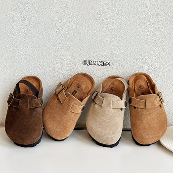 Ruizu papuci Cork pentru copii, stil K, partea superioară nubuc frosted, talpă din cauciuc, culoare solidă, unisex pentru copii 1–3 și 4–6 ani, lansare toamnă 2024, primăvară-toamnă (Brand: Ruizu; Superior: nubuk; Categorie: papuci Cork; Stil: K-style; Tal