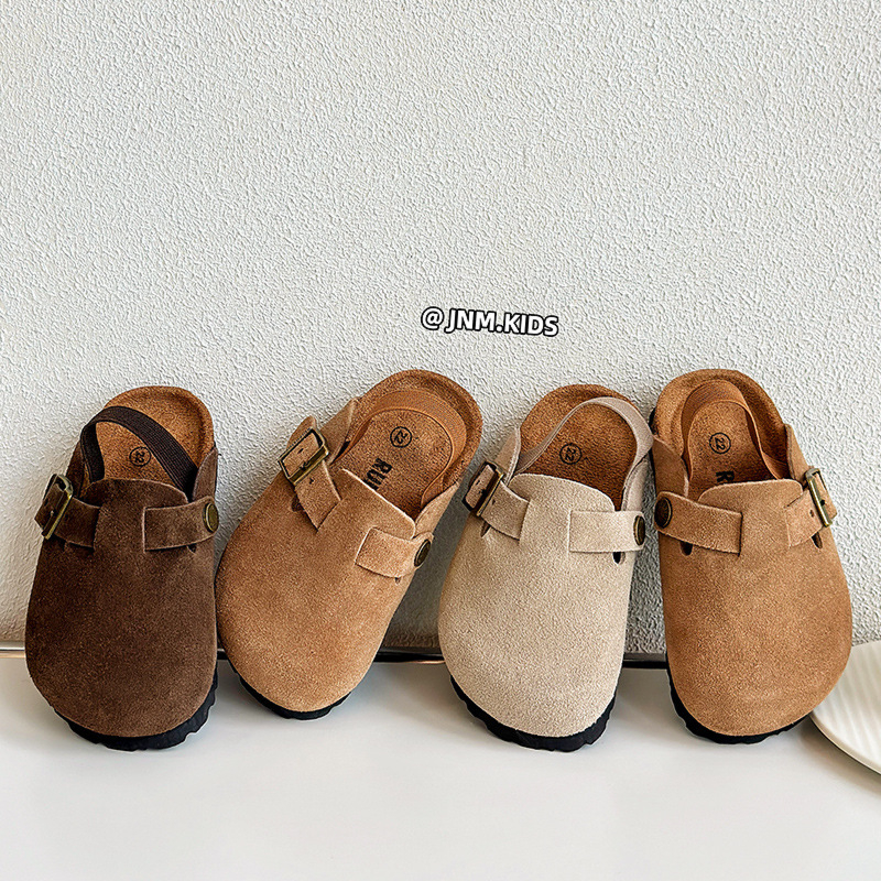 Ruizu papuci Cork pentru copii, stil K, partea superioară nubuc frosted, talpă din cauciuc, culoare solidă, unisex pentru copii 1–3 și 4–6 ani, lansare toamnă 2024, primăvară-toamnă (Brand: Ruizu; Superior: nubuk; Categorie: papuci Cork; Stil: K-style; Tal