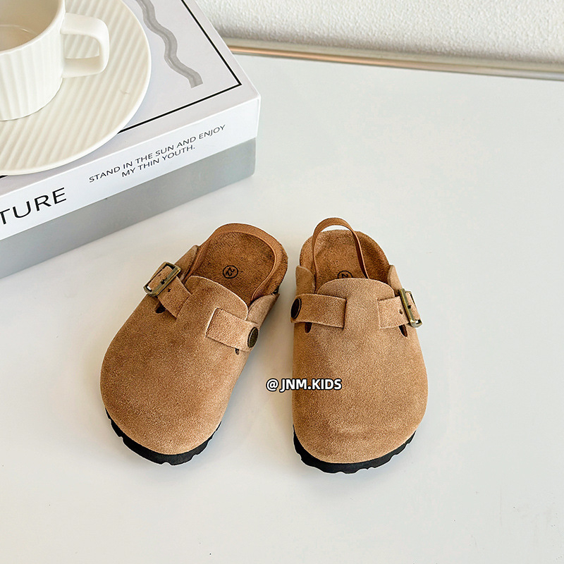 Ruizu papuci Cork pentru copii, stil K, partea superioară nubuc frosted, talpă din cauciuc, culoare solidă, unisex pentru copii 1–3 și 4–6 ani, lansare toamnă 2024, primăvară-toamnă (Brand: Ruizu; Superior: nubuk; Categorie: papuci Cork; Stil: K-style; Tal