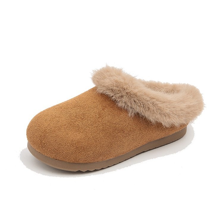 Papuci de casă pentru copii, căptușiți cu blăniță, exterior din piele sintetică, talpă din cauciuc, pentru iarnă