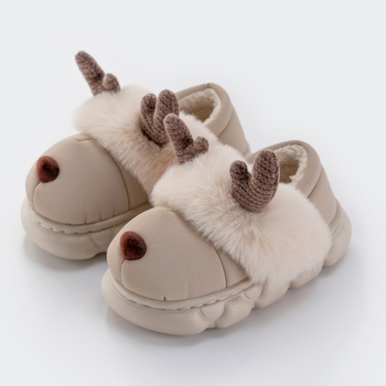 Papuci de interior din catifea pentru copii, cu model animale, căptușeală plușată, talpă EVA, pentru 1–3 ani, Iarna 2025