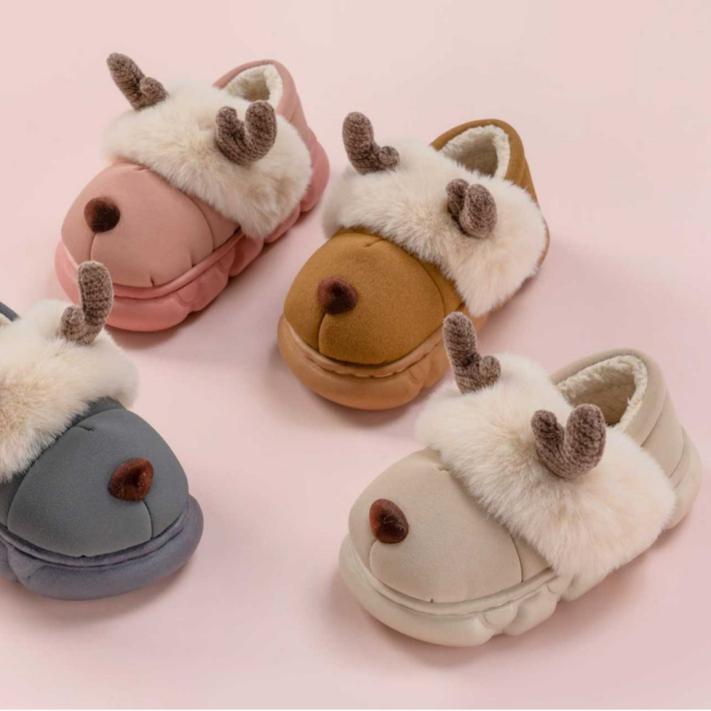Papuci de interior din catifea pentru copii, cu model animale, căptușeală plușată, talpă EVA, pentru 1–3 ani, Iarna 2025