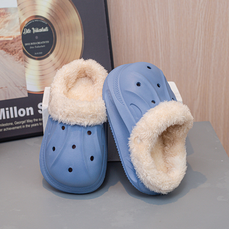 Papuci de casă pentru copii, iarnă, EVA, unisex, pentru copii 4–16 ani, căptuți cu fleece, impermeabili, culoare solidă