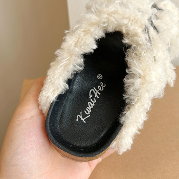 Djevojčice papuče u korejskom stilu, topli pliš papuče s umjetnom kožom na gornjem dijelu, gumeni potplat, jednobojni uzorak, uzrast 1-12 godina