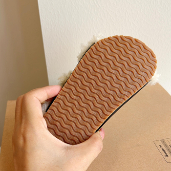 Djevojčice papuče u korejskom stilu, topli pliš papuče s umjetnom kožom na gornjem dijelu, gumeni potplat, jednobojni uzorak, uzrast 1-12 godina