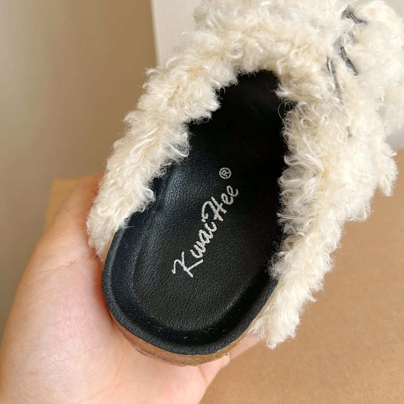 Djevojčice papuče u korejskom stilu, topli pliš papuče s umjetnom kožom na gornjem dijelu, gumeni potplat, jednobojni uzorak, uzrast 1-12 godina