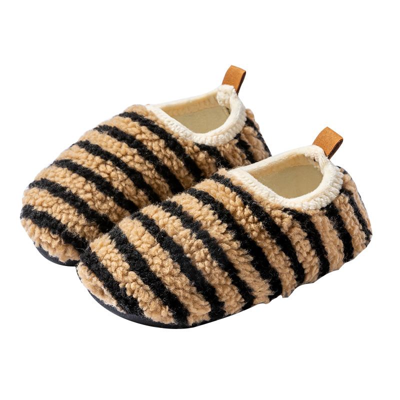 Unisex kućne papuče za djecu i odrasle s gornjim dijelom od flisa, prugasti uzorak, antislip potplat od TPR-a, debeli za jesen-zimu