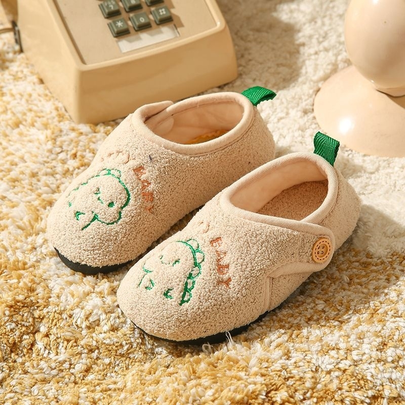 Dječje papuče od pamuka s plišanim unutrašnjim dijelom, životinjski uzorak, TPR potplat, zatvaranje na Velcro (uzrast 1–12 godina)