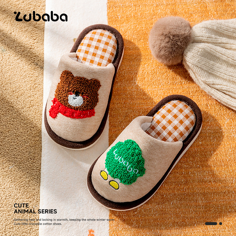 Papuci de casă din bumbac pentru copii cu model desen animat, partea superioară din țesătură, talpă PVC, antiderapante, calde, unisex, pentru copii 4–12 ani, potrivite pentru iarnă, primăvară și toamnă