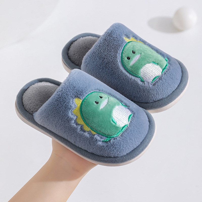 Pamukovne dječje papuče s plišanim gornjim dijelom — PVC potplat, protuklizne i otporne na habanje, zimska toplina