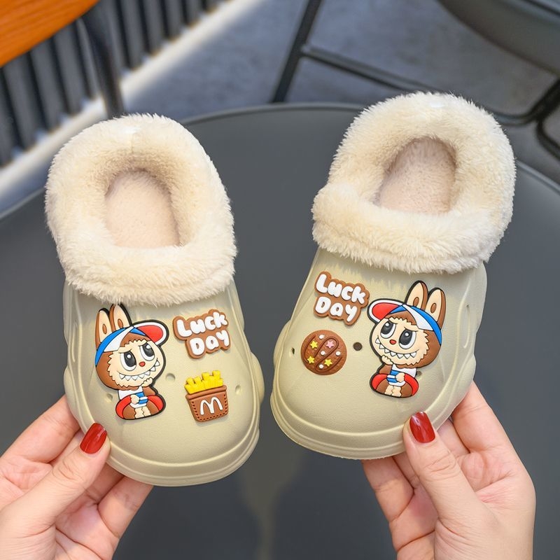 Dječje unutarnje papuče EVA, Cartoon uzorak, EVA gornji dio, EVA potplat, vodootporne, uklonjiva fleece podstava