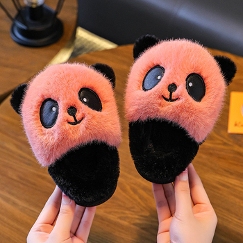 Dječje pamučne papuče s flis podstavom, debela potplat, cartoon crvene panda, za unutarnju upotrebu