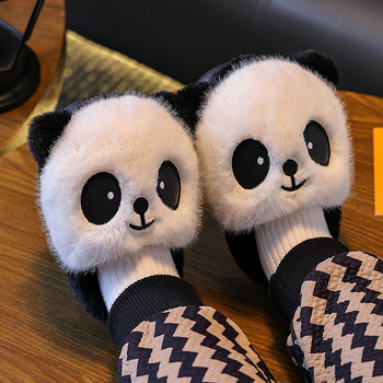 Dječje pamučne papuče s flis podstavom, debela potplat, cartoon crvene panda, za unutarnju upotrebu