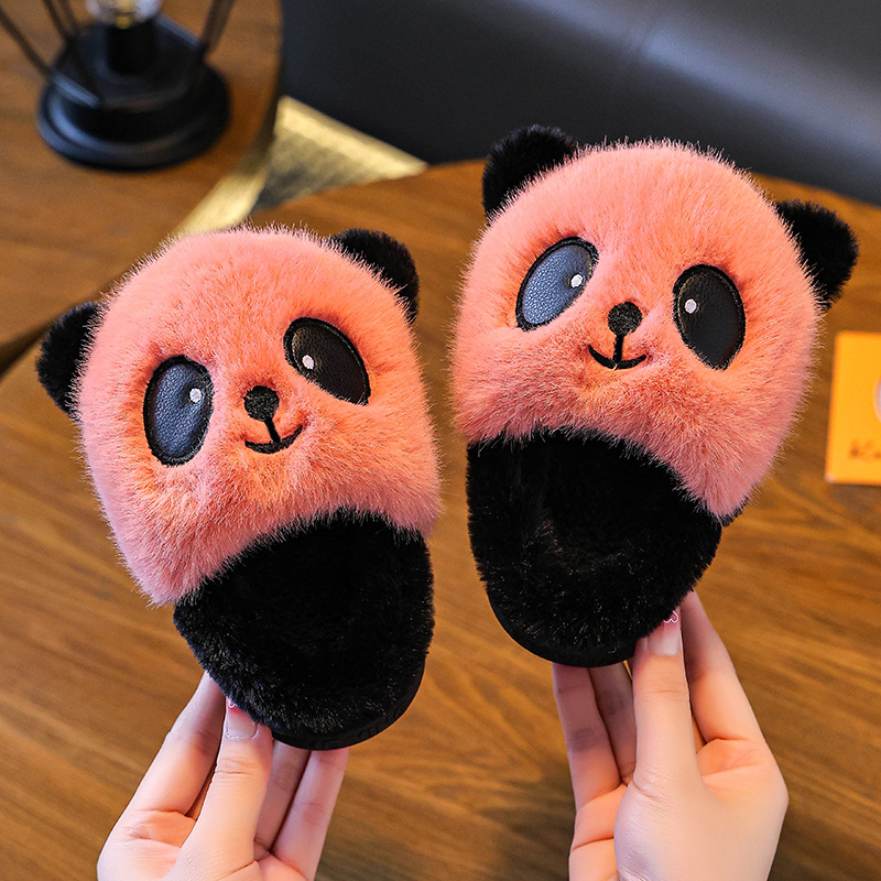 Dječje pamučne papuče s flis podstavom, debela potplat, cartoon crvene panda, za unutarnju upotrebu